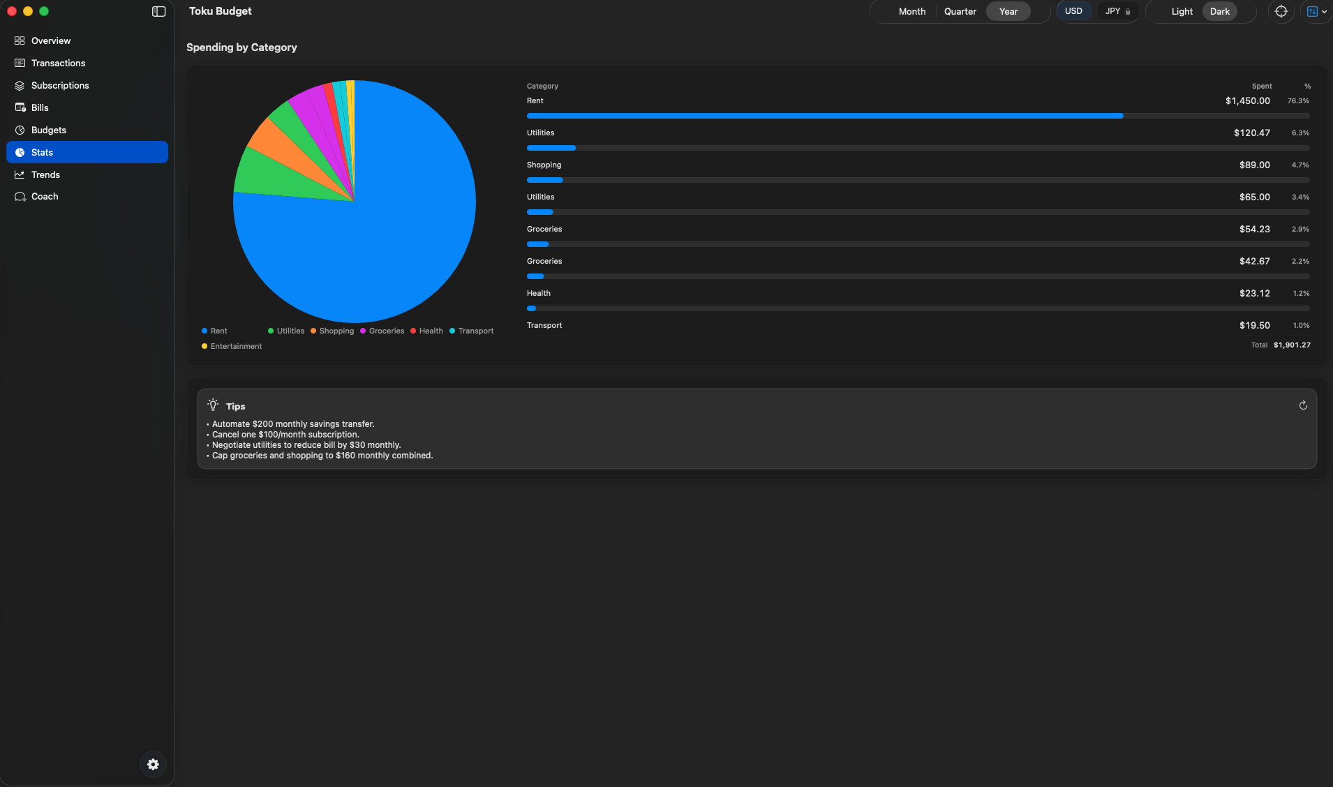 Toku Budget screenshot 2